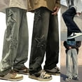 thumbnail image 2 of Low Waist Baggy Cargo Pants for Women Star Patterns Long Straight-Leg Harajuku Grunge Aesthetic Jeans with Pockets, 2 of 7