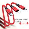 thumbnail image 4 of Cable de carga para teléfono móvil tres en uno de nailon tejido, con tres líneas de datos, carga rápida de 2 A, múltiples cabezales, logotipo, pequeños obsequios, 4 of 5
