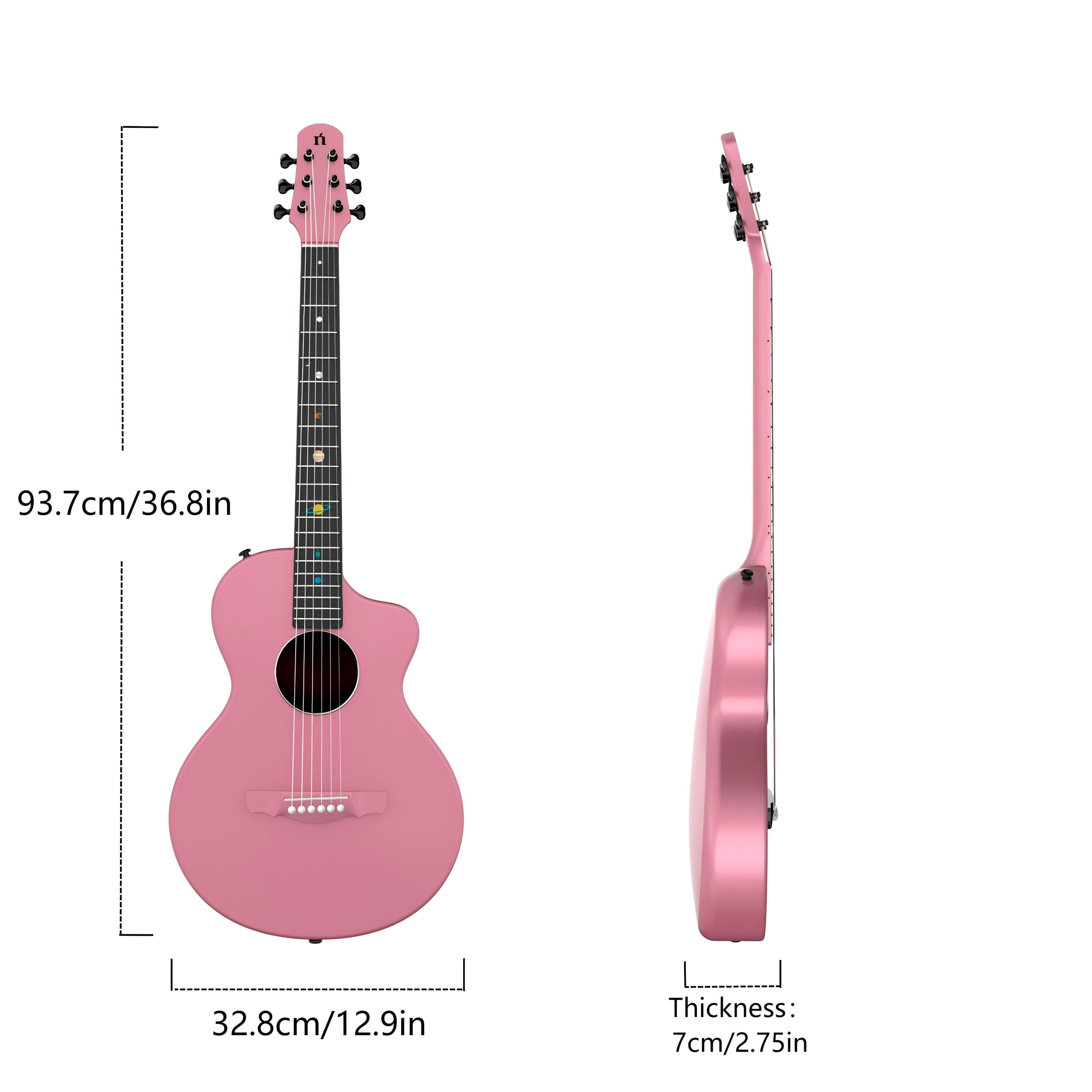 Natasha Solar System Asteroid Carbon Fiber 38-inch Folk Guitar（Cherry Blossom Pink）. Premium guitar case and fretboard cleaning cloth.