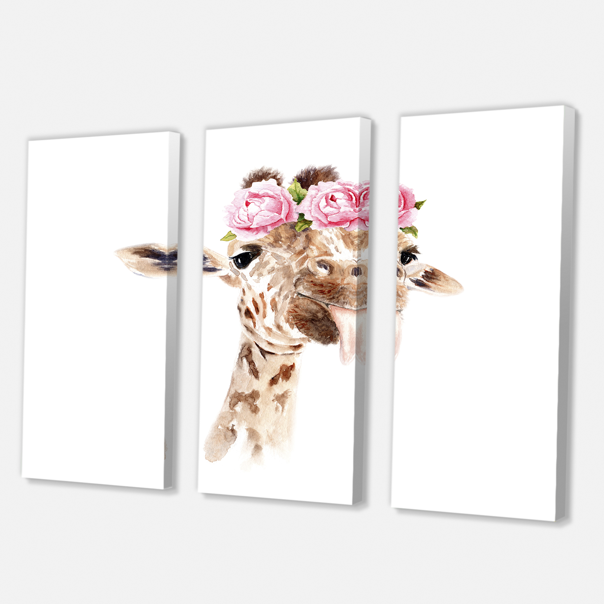 Designart ' Portrait of A Giraffe With Pink Flowers ' Farmhouse Canvas Wall Art Print