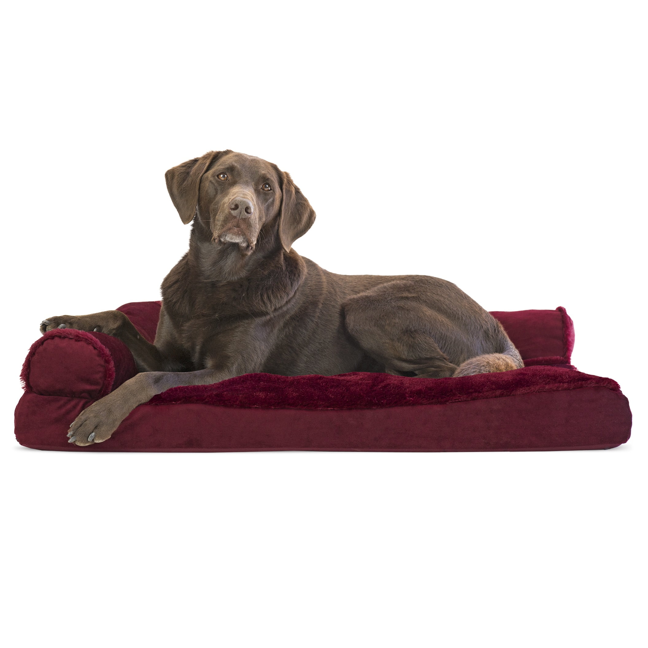 FurHaven Pet Dog Bed Plush & Velvet Chaise Lounge Pillow SofaStyle