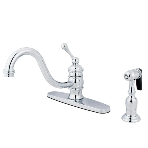 Kingston KB3571BLBS Vintage Single-Handle 2-or-4 Hole Kitchen Faucet with Brass Sprayer in Polished Chrome