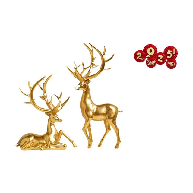 Figuras De Ciervo De Resina Y Abanicos De Papel Para Decorar El Año Nuevo Chino, Ideal Para La Sala De Estar, La Encimera, La Pared Y La Puerta, Para Celebrar El Festival De Primavera.