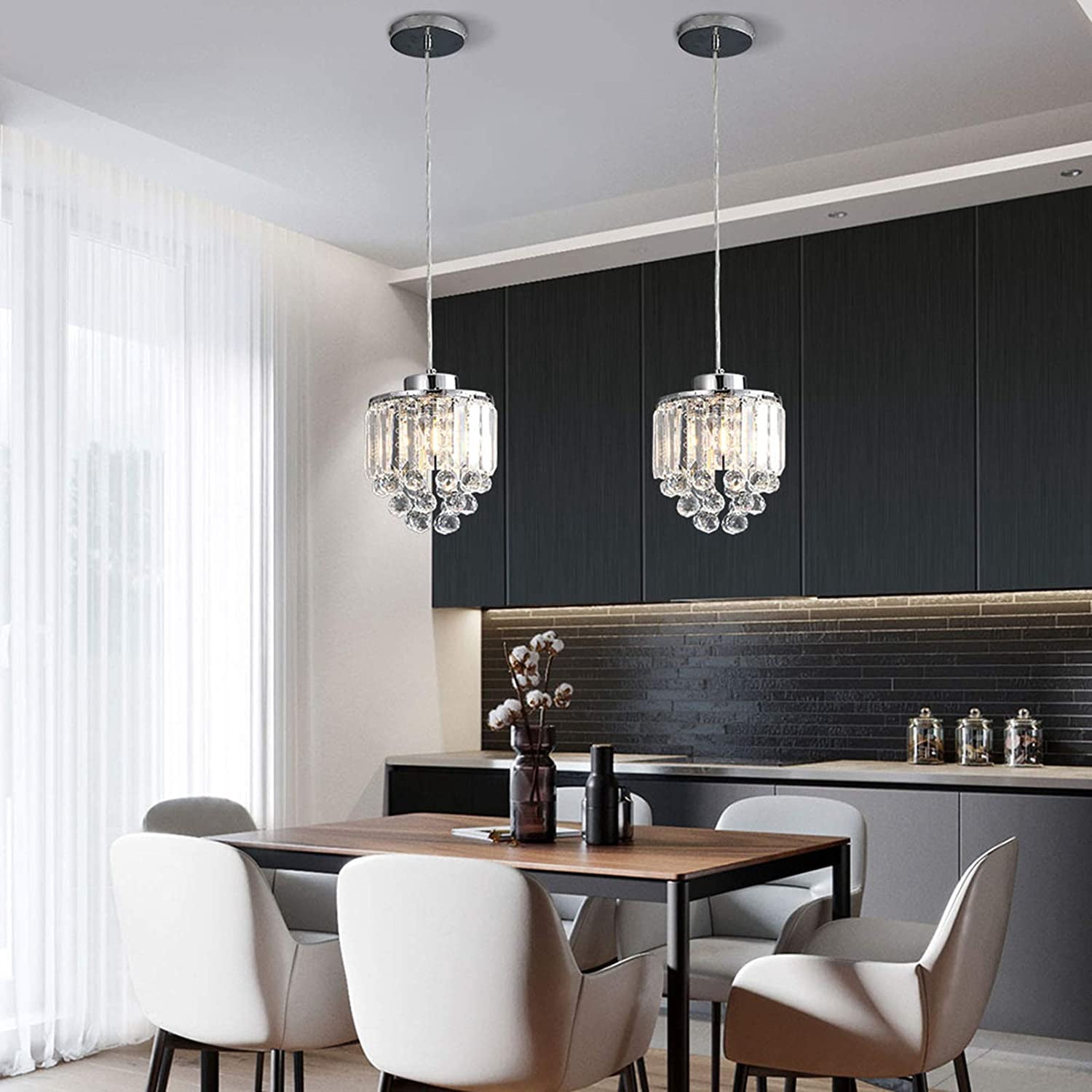 MONIPA Modern Simple Electric Transparent Crystal Chandelier 3 Pack