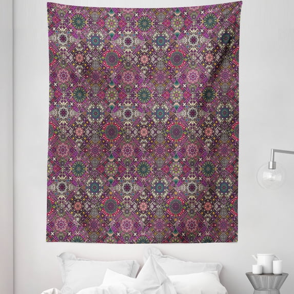 Mandala Tapestry, Colorful Floral Oriental Arrangement Moroccan Eastern Vintage Vibes Illustration, Fabric Wall Hanging Decor for Bedroom Living Room Dorm, 5 Sizes, Multicolor, by Ambesonne