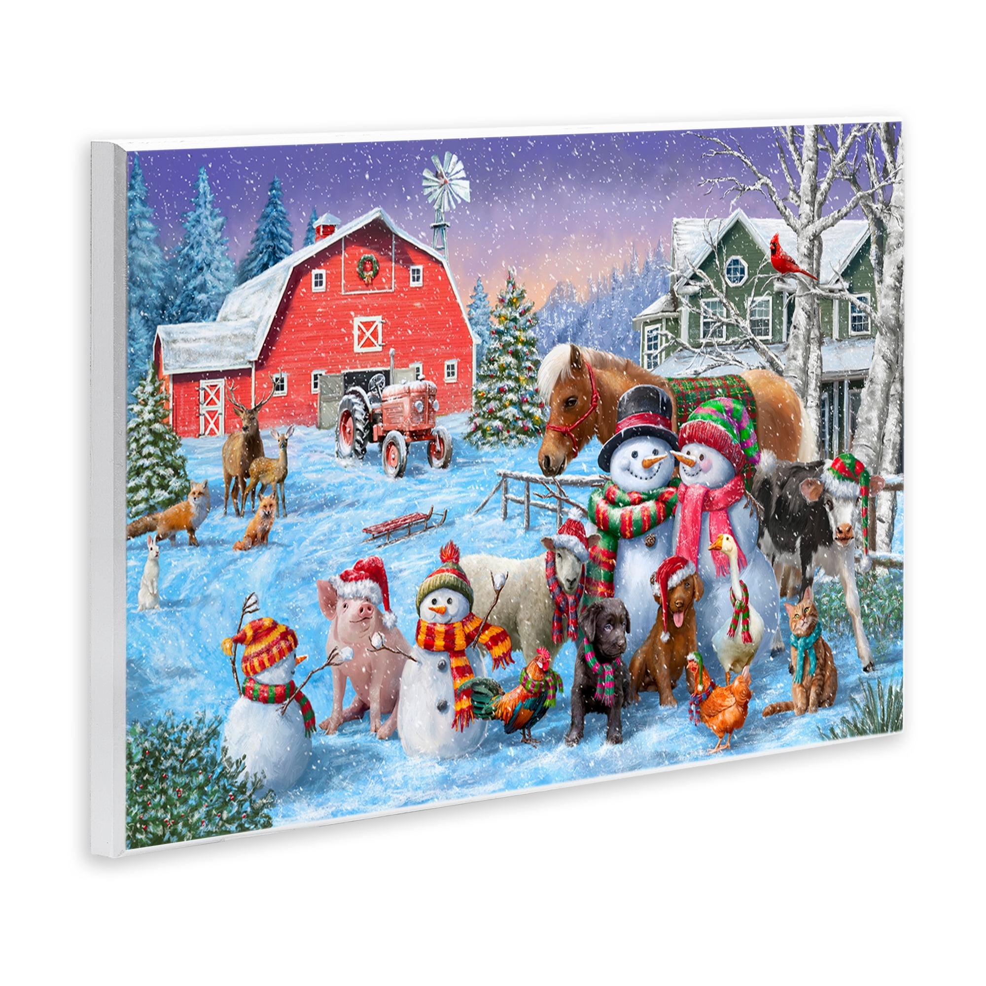 Stupell Industries Snowman & Dogs Family Holiday Painting Unframed Art Prints Wall Art, 19 x 13