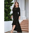 thumbnail image 5 of Plus Size Dresses for Women 3/4 Sleeves Mermaid High Low Hem Maxi Velvet Formal Dress Black XL, 5 of 7
