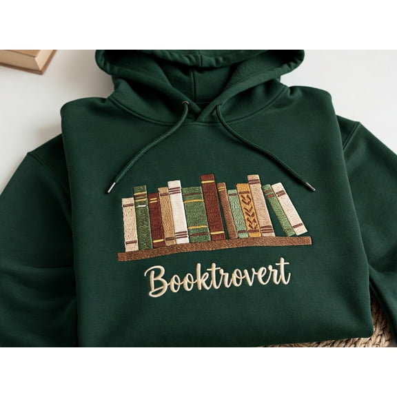 Booktrovert Embroidered Hoodie, Reading Shirt, Book Lovers Gifts For Women,Bookish Gift, Librarian Gift for Teacher, Bookworm Shirt