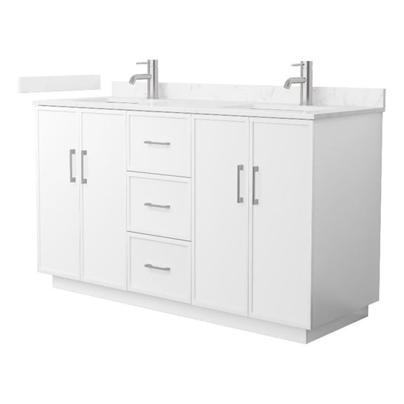 Elan TK 60" White Double Vanity & Carrara Cultured Marble Top & Nickel Trim