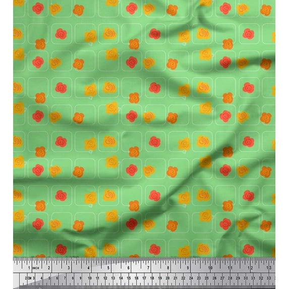 Soimoi Cotton Poplin Fabric Square & Floral Artistic Print Fabric by the Yard 42 Inch Wide