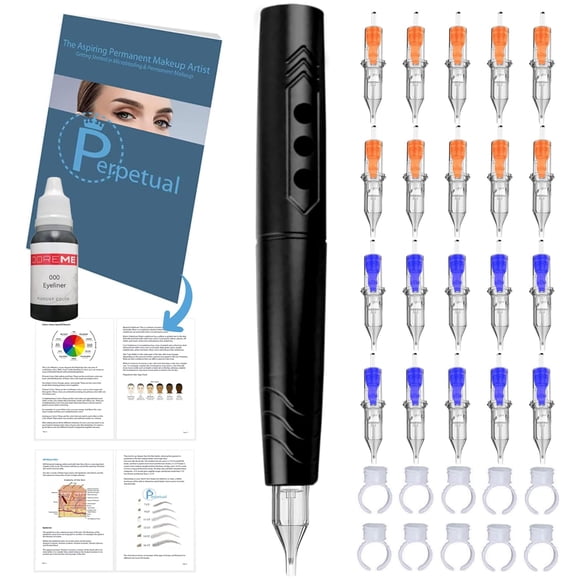 Luna Wireless Permanent Makeup Pen Compatible with Standard Tattoo Machine Cartridges for Micropigmentation (Midnight Black, Large - Full Kit)