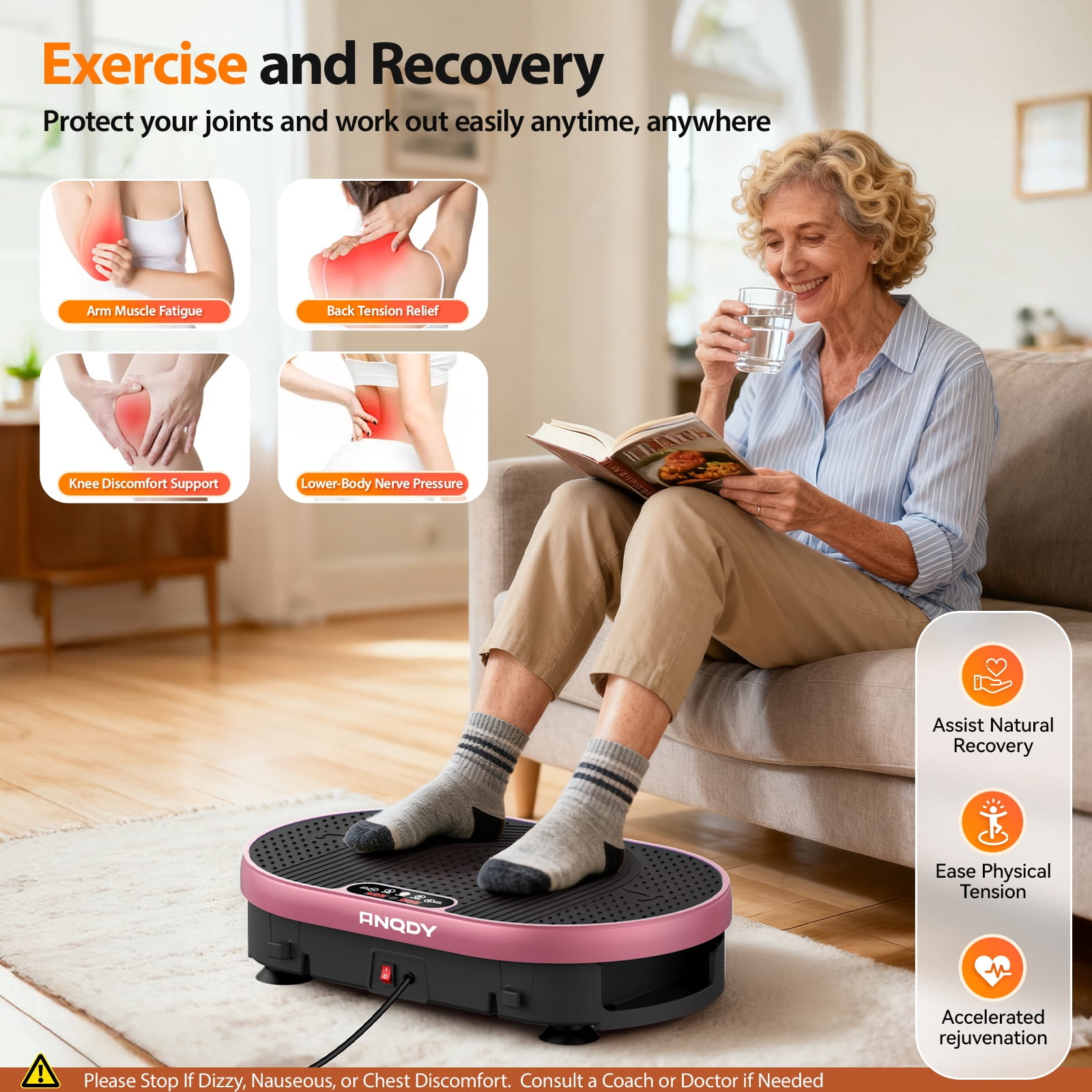 Anqdy Vibration Plate Exercise Machine Whole Body Shake with Remote Control Pink 1-Count