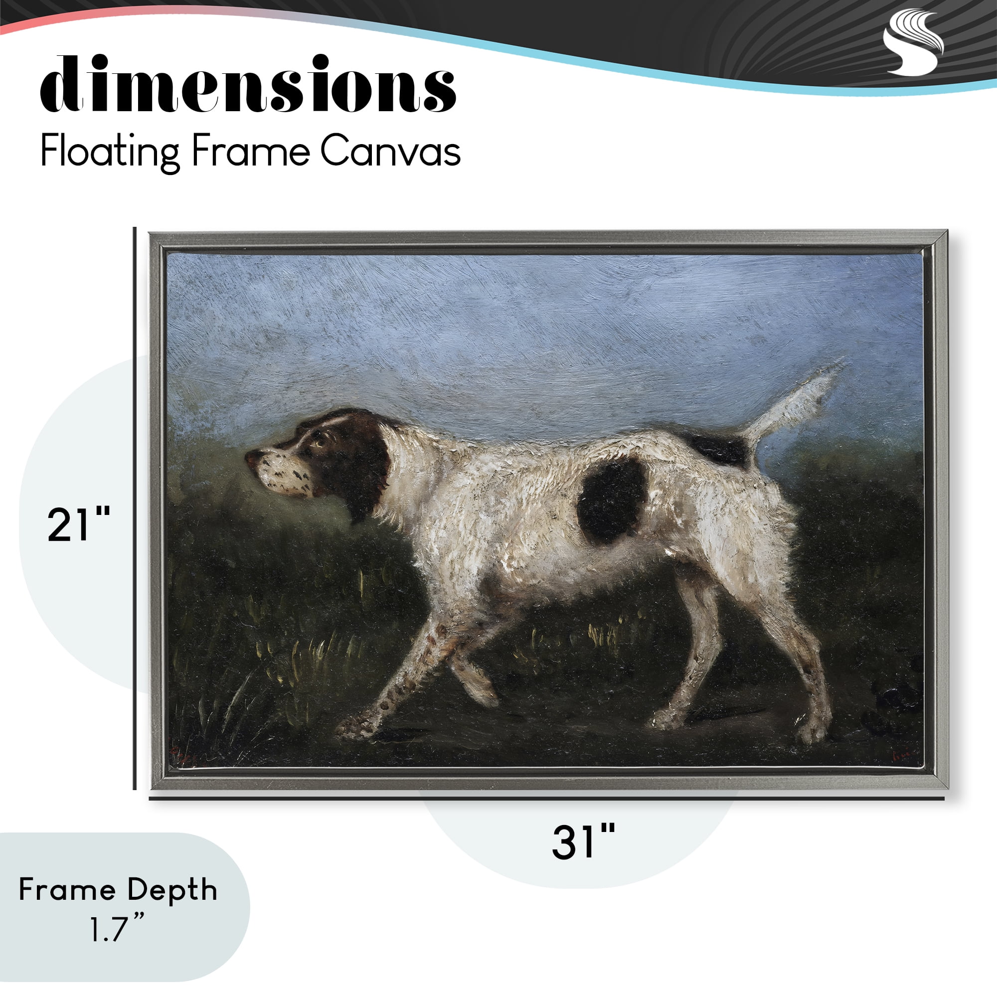 Stupell Industries Alert Hunting Dog in Field Gray Framed Floater Canvas Wall Art, design by Arlington Prints