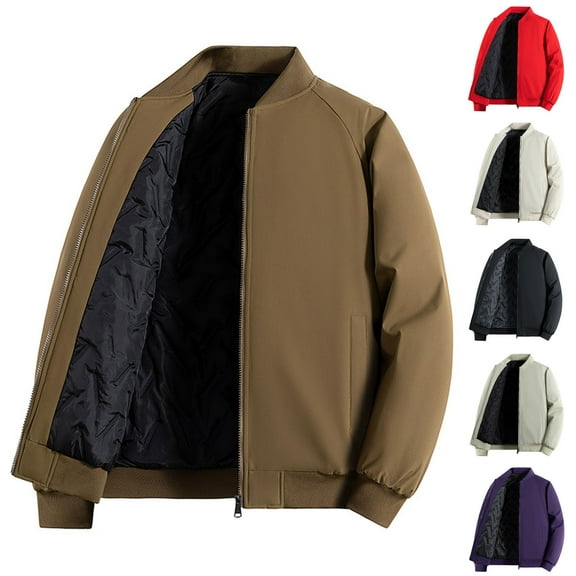 LpwkSSA Men's Cotton Padded Jacket Warm Winter Casual Outerwear Solid Color Round Neck Long Sleeve Plus Size Midweight Comfortable Coat Red XXXL