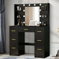 thumbnail image 2 of Caulitar Vanity Table Set with 10 LED Bulbs Hollywood Mirror and 7 Drawers 6 Shelves Vanity Set for Bedroom Black, 2 of 8