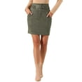 thumbnail image 1 of Falda de mujer Inspire Chic de ante sintético, de cintura alta, casual, con cinturón, falda lápiz XS verde militar, 1 of 6