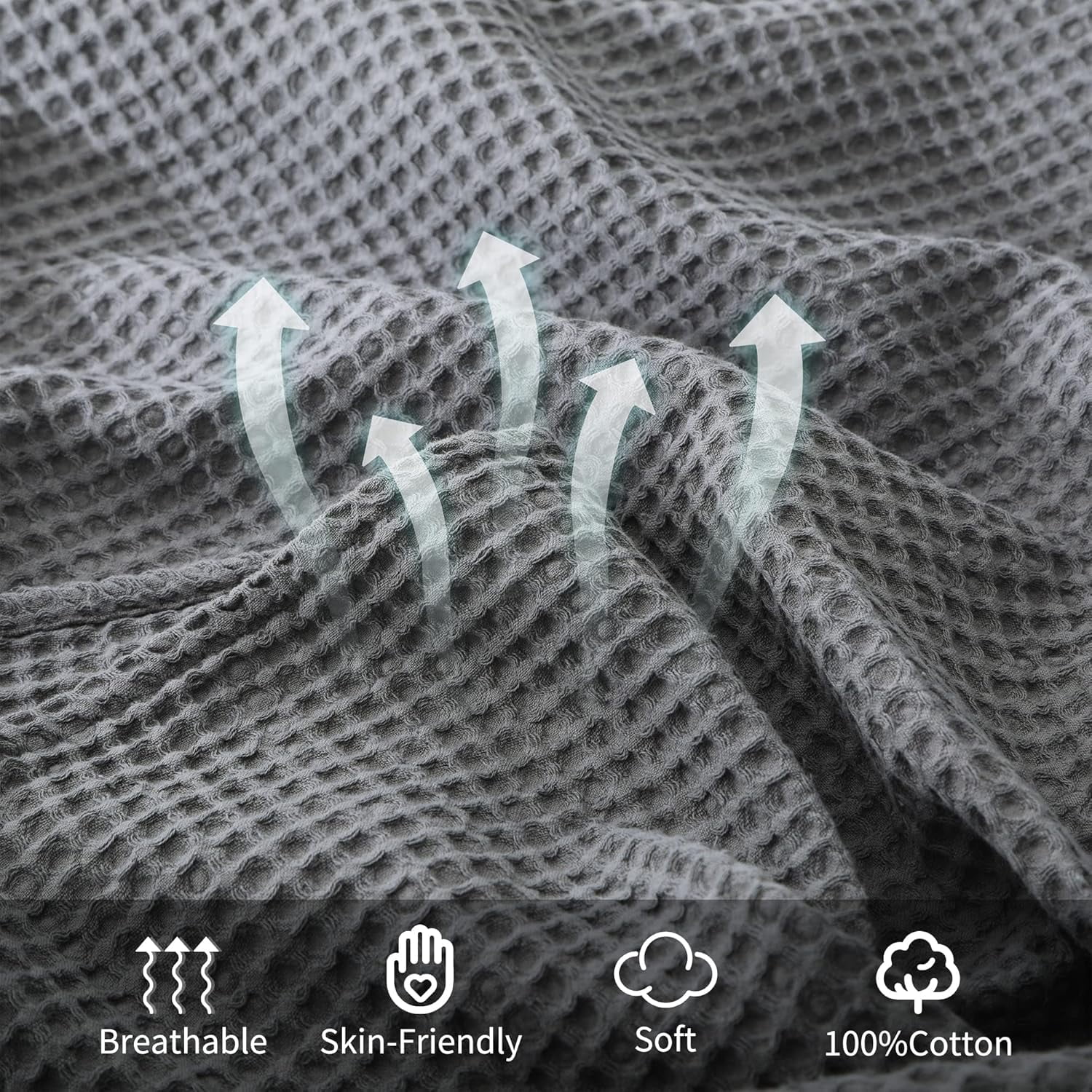 Shunjie.Home 100% Cotton Waffle Bed Blanket Twin Size, Throw Blanket for Couch All Seasons (Grey, 66x90)