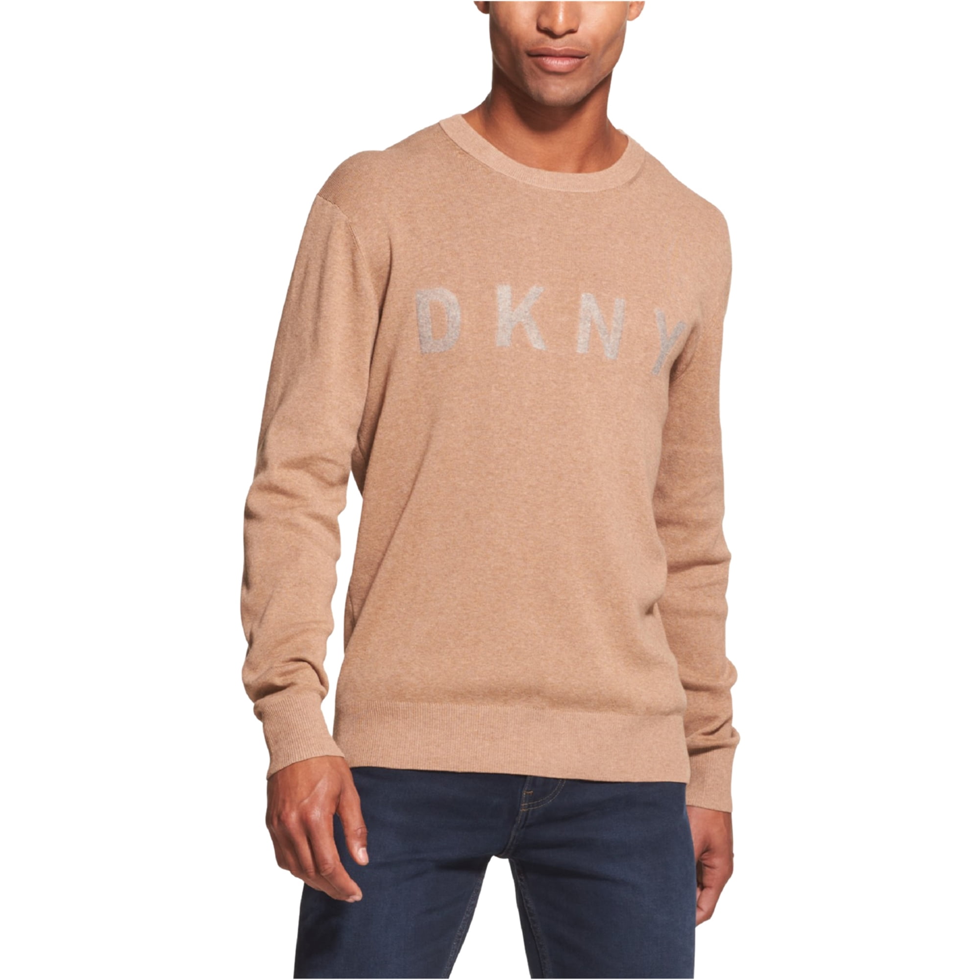 DKNY Mens Logo Crew-Neck Sweater, Brown, Large