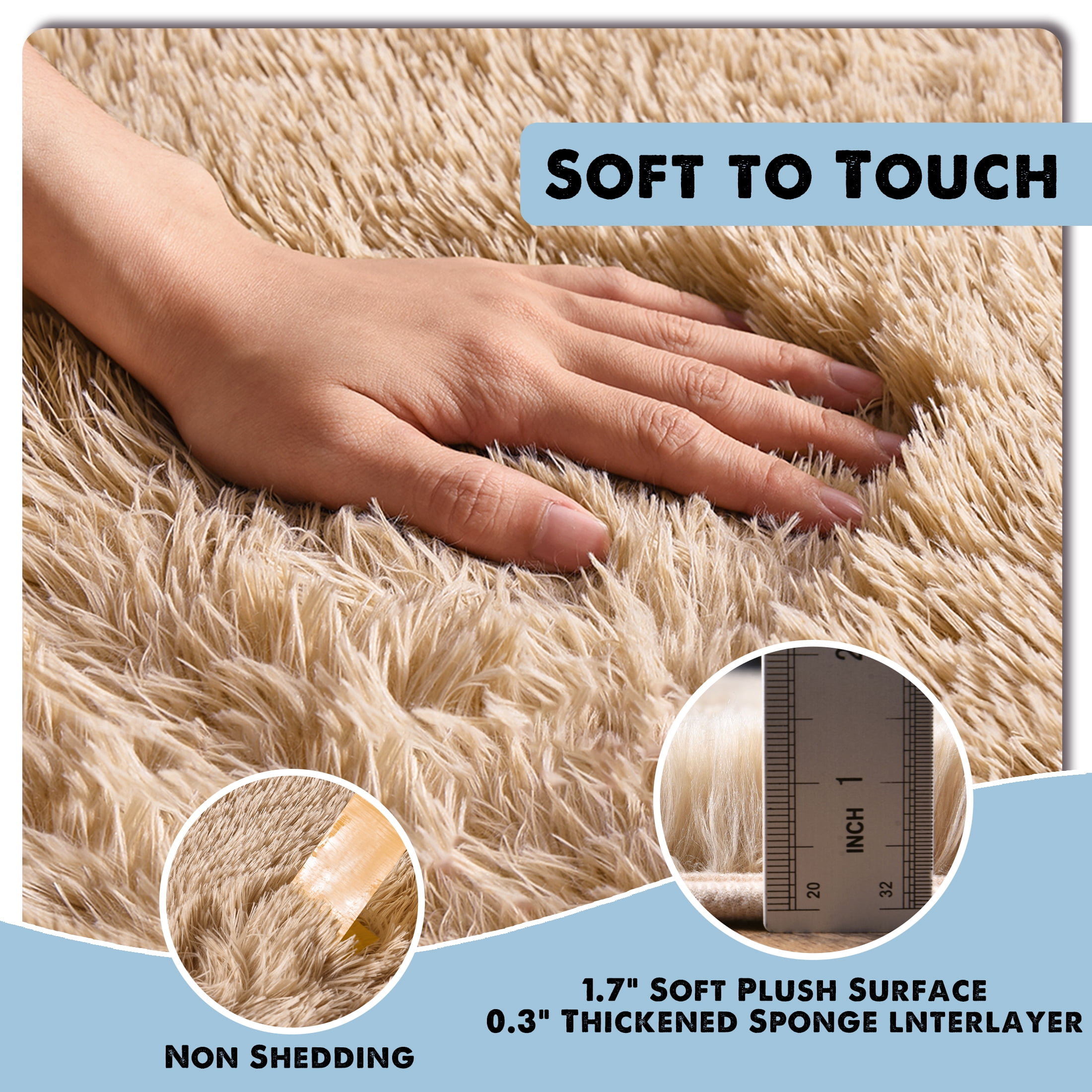 ZENELESS Super Soft Fluffy Rug,6x9ft Anti-skid Shaggy Rug, Plush Floor Carpet for Living Room Bedroom Nursery Khaki