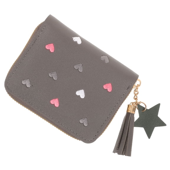 Hytrove 1Pcs Female Wallet Pu Leather Small Change Purse For Women In Grey With Tassel Pendant For Daily Life