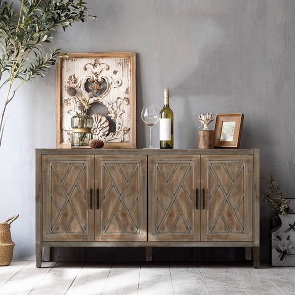 Broadfashion 4 Doors & Adjustable Shelf Accent Cabinet Sideboard Storage