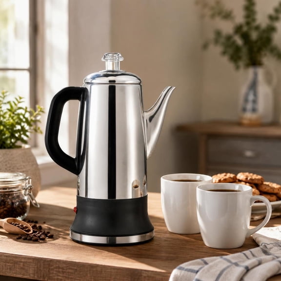 12-Cup Coffee Percolator, 304 Stainless Steel Stovetop Coffee Pot with Heat-Resistant Handle, Classic Drip Maker for Camping, Travel, Home, Office, Large Capacity Brewing Pot, Ideal for Ground Coffee
