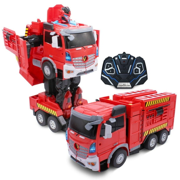 Kids RC Toy Car Transforming Robot Fire Truck One Button