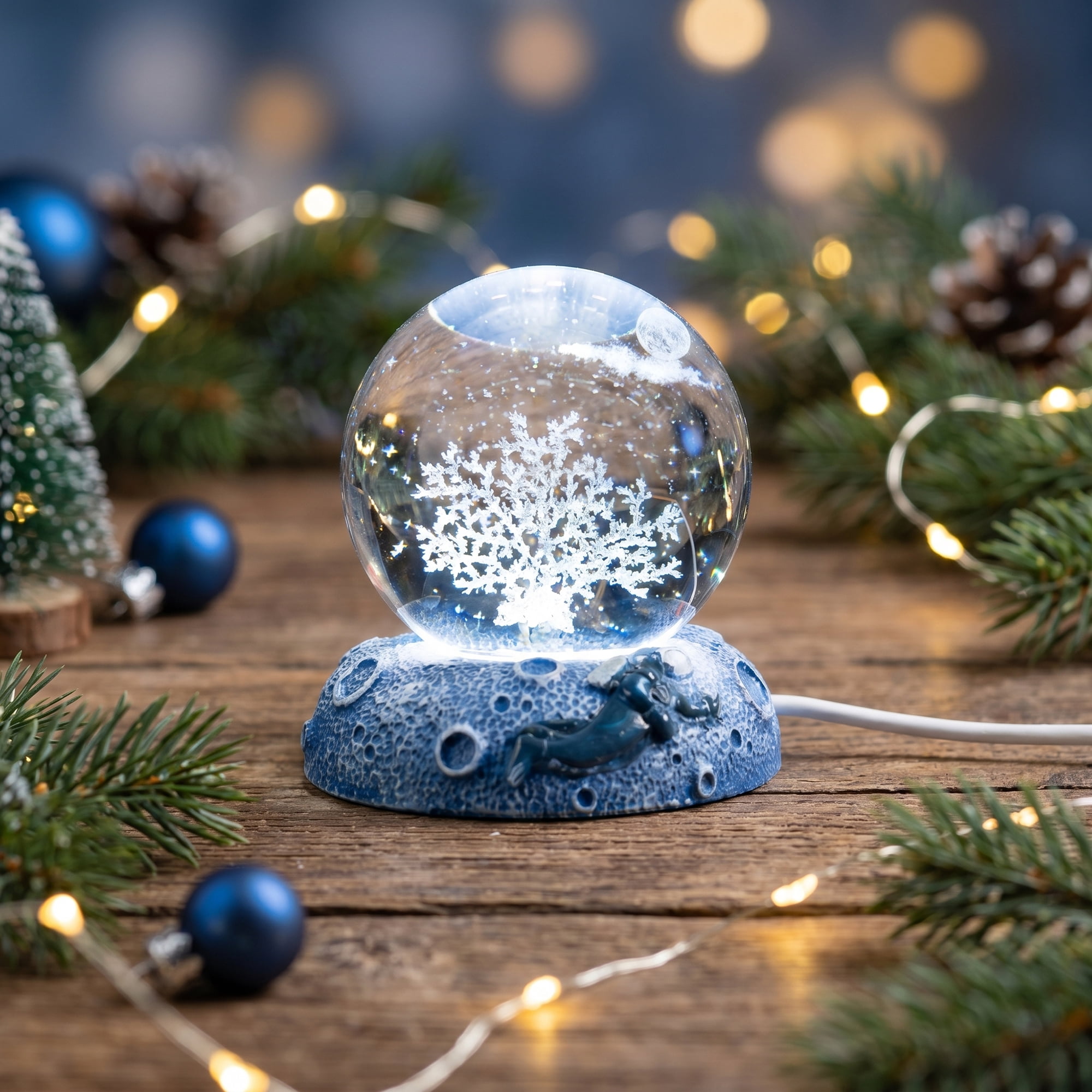 Unique Bargains Glowing Crystal Ball 3D Glass Ornament with LED Light Base Beige Style H