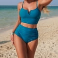 thumbnail image 6 of Ticikt Solid Color Two Piece Swimwear High Waist Bikini Tankini with Bottoms for Swimming Beach, 6 of 6