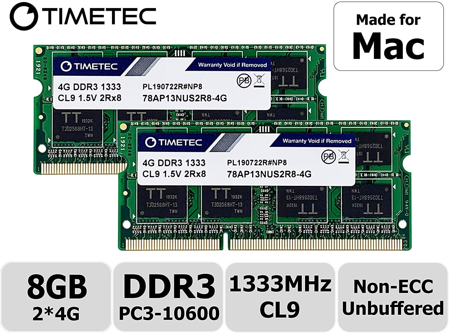 2x4GB DDR3 1333MHz PC3-10600 SODIMM Memory Upgrade For MacBook Pro/iMac/Mac mini Timetec Hynix IC compatible with Apple 8GB Kit