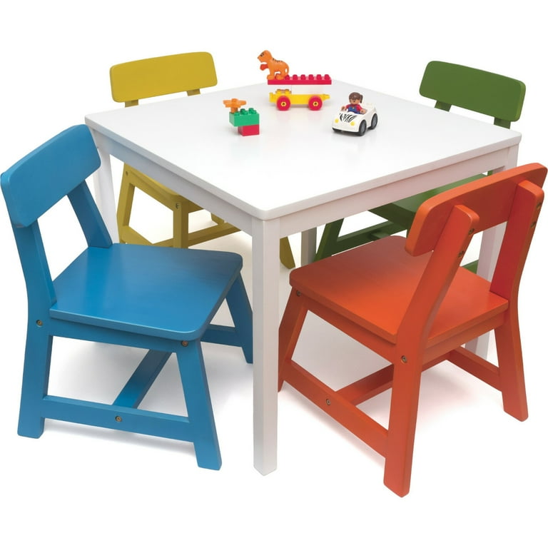 Lipper Child s 5 Piece Square White Table and Multi Color Chair