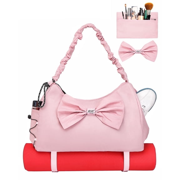 WOLT Pink Gym Yoga Mat Bag for Women Men Yoga Tote with Multiple Pockets and Shoes Compartment for Pilates Travel Gym