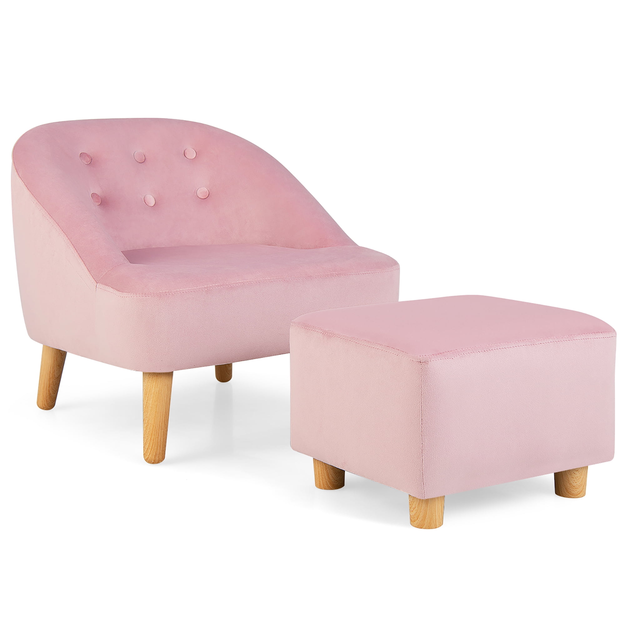 Soft Velvet Upholstered Kids Sofa Chair with Ottoman Pink costway