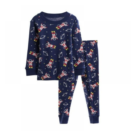 

Taykoo 2Pcs Children Navy Blue Pajamas Long Sleeve Base Suit Cartoon Dinosaur Printing Nightwear Kids Clothing Set