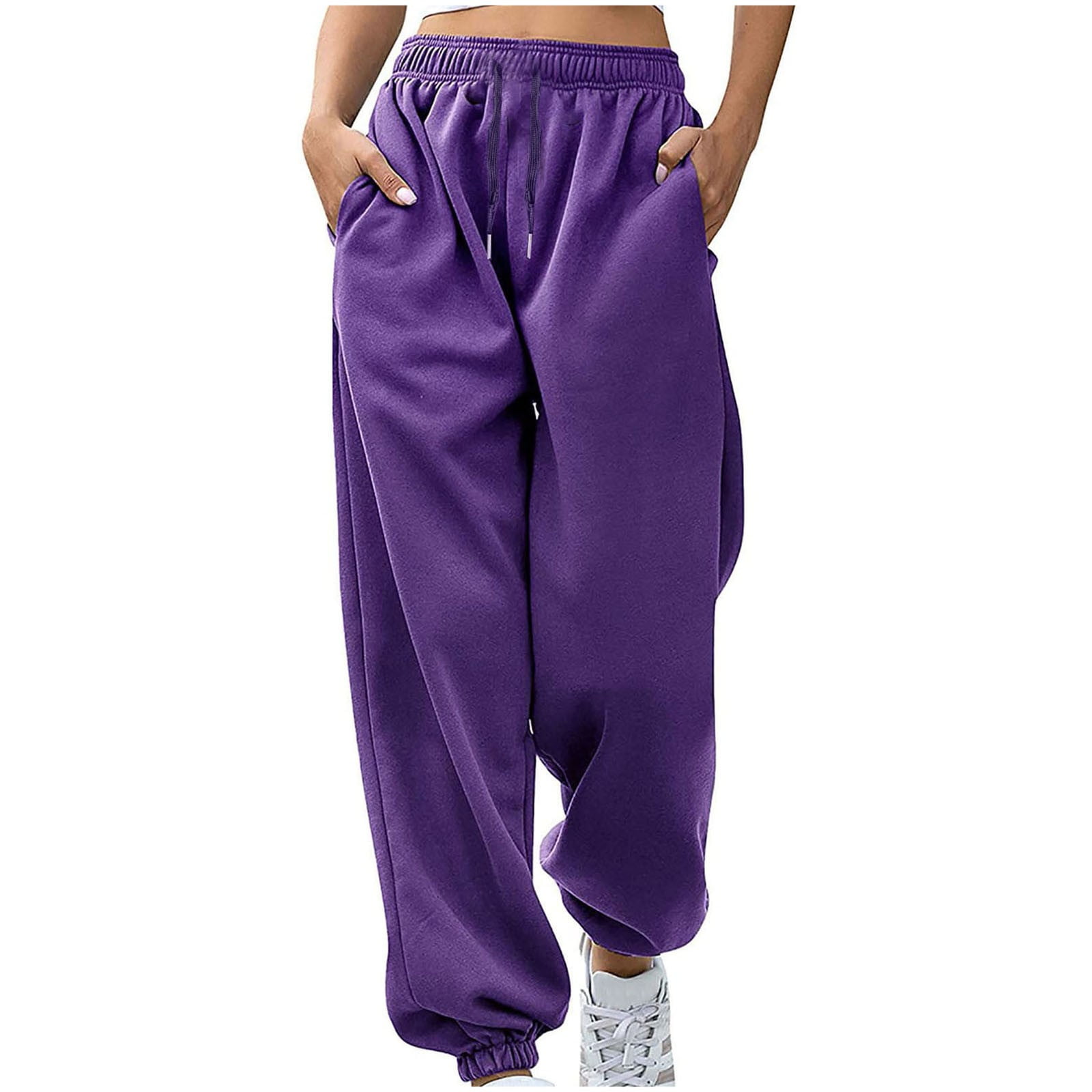 Women Sport Pants Solid Color Elastic High Waisted Sweatpant Comfy