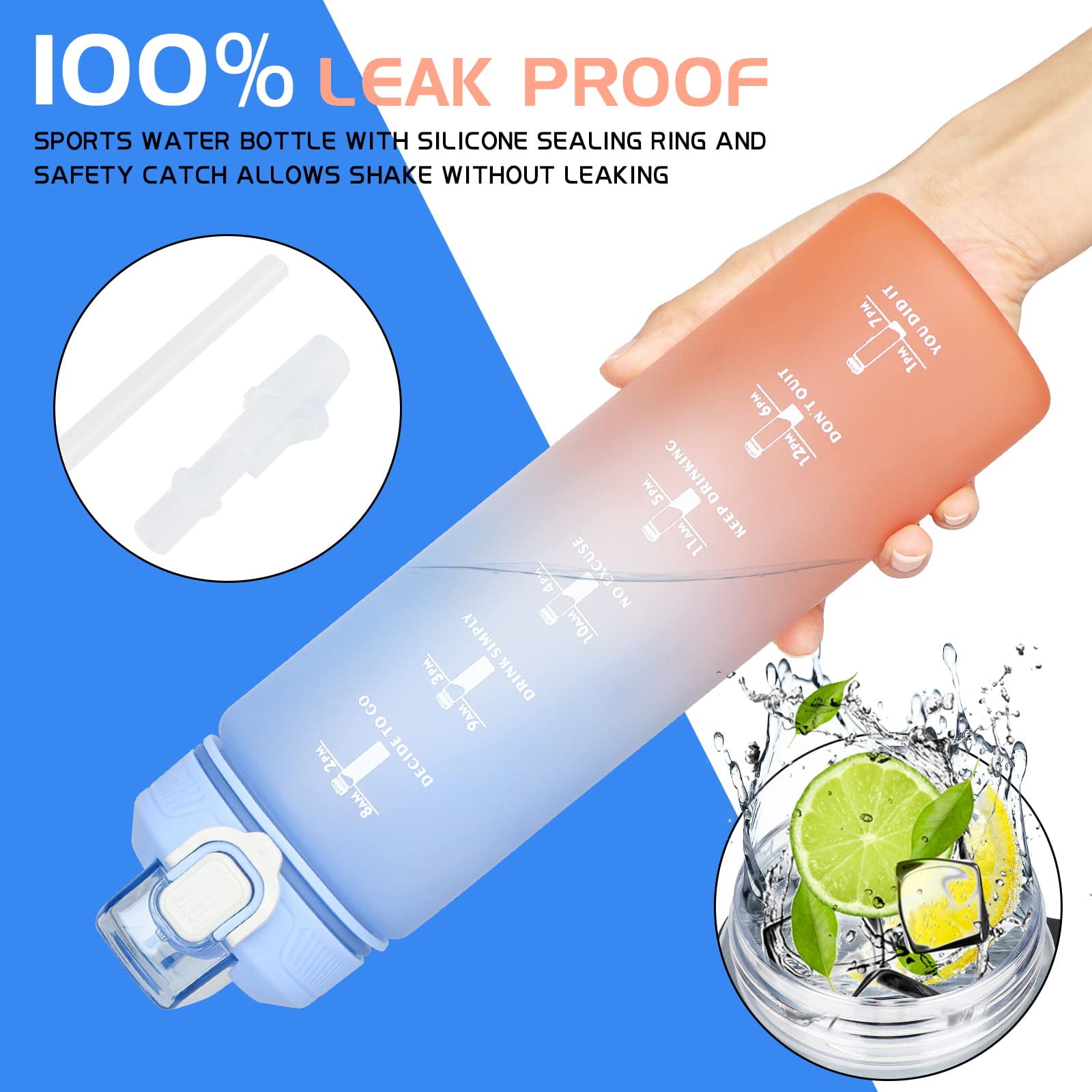 1 litre Motivational Fitness Sport Water Bottle with Straw & Time Maker,  Leak-proof, BPA-free, Tritan, Toxin Free Plastic Drink Bottle Design for  Girls, Boy,Purple 