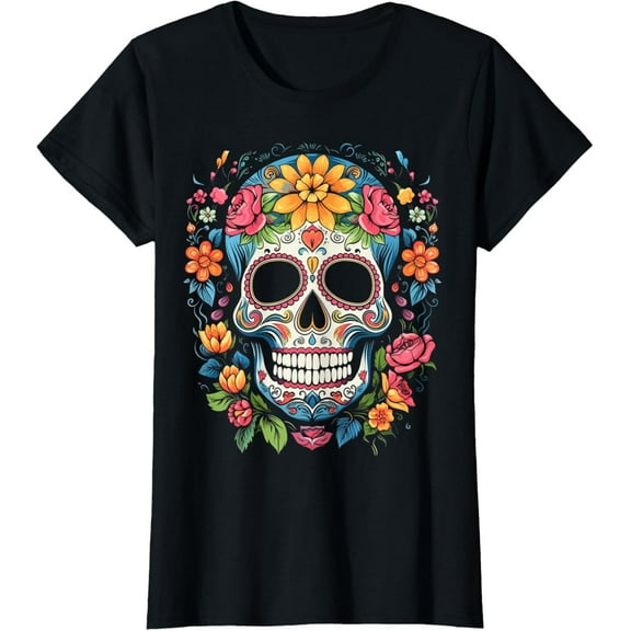 Premium model-Unisex-100% cotton-De Los Muertos Day of the Dead Sugar Skull Halloween Women T-Shirt
