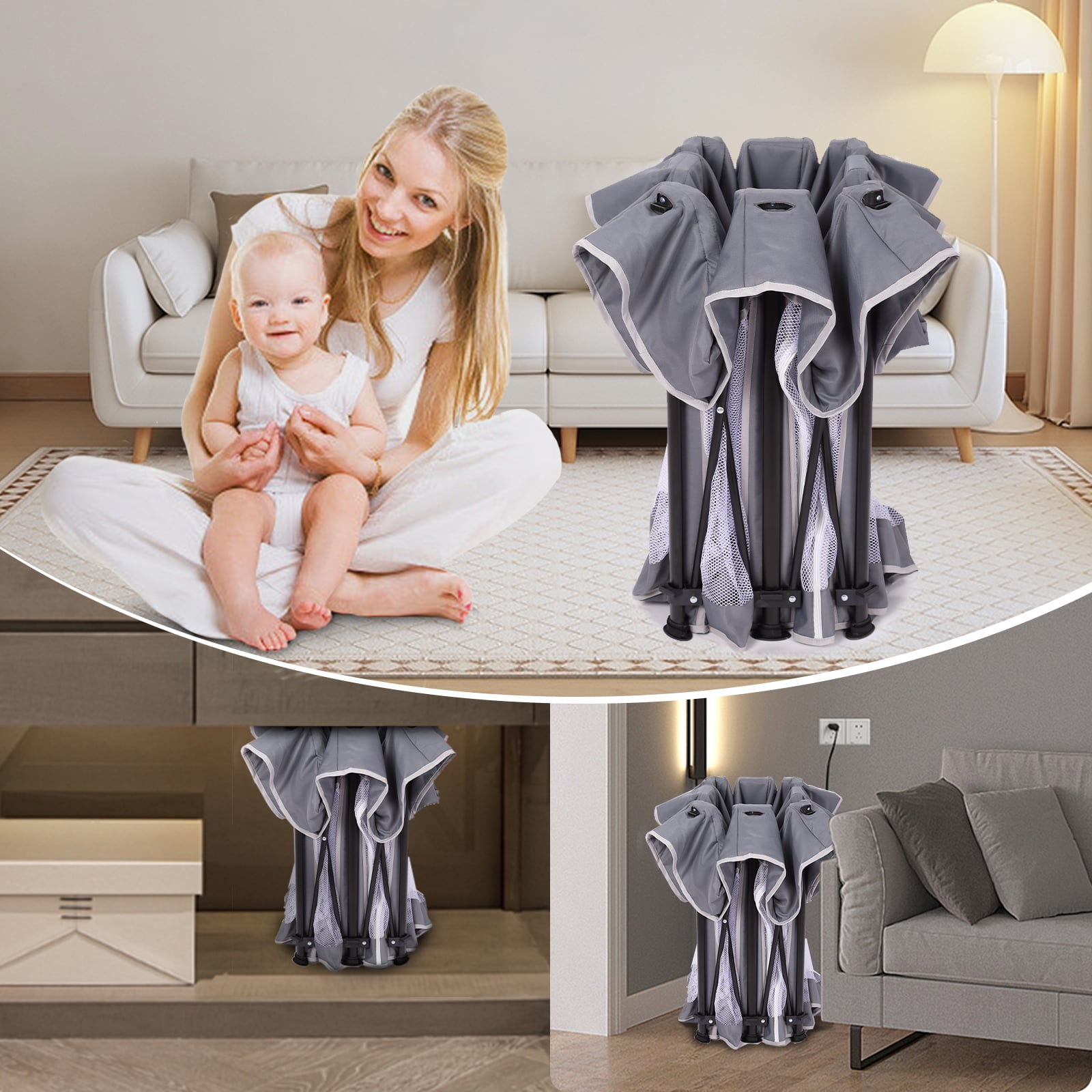 G TALECO GEAR Large Baby Playpen with Mat, Foldable Playpen for Babies and Toddlers, Portable Travel Play Yard, 50"x71", Gray