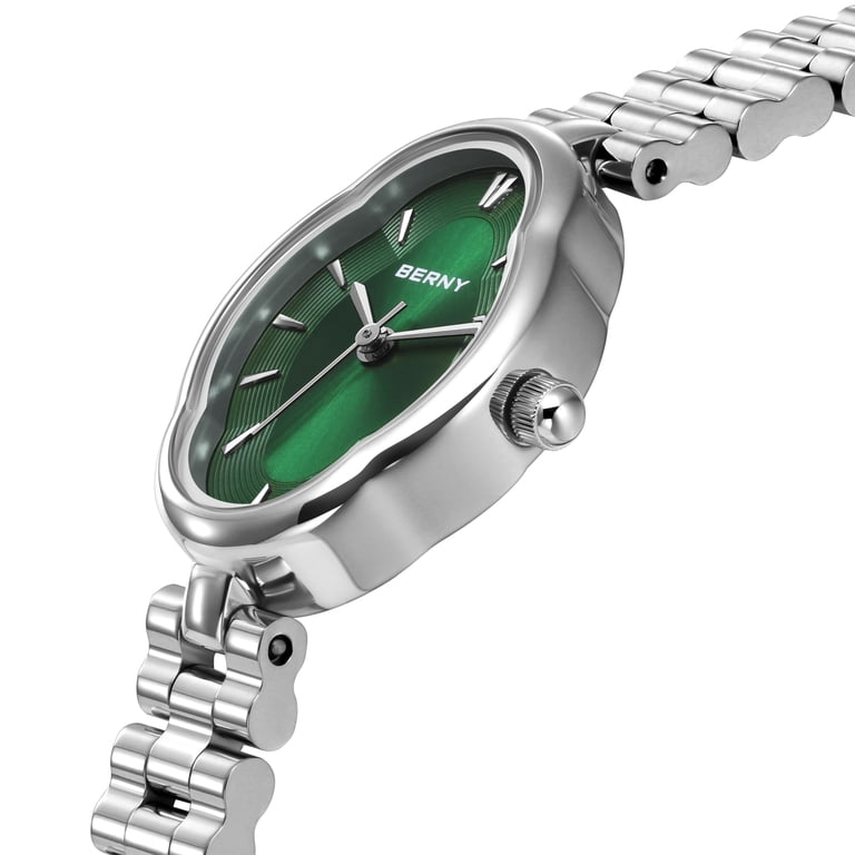 ?Women Silver Dainty Ladies Wristwatch Vintage Copper Mirrors Shape Japanese BERNY Small Silver Watches for Women Dainty Vintage Ladies  main image 4