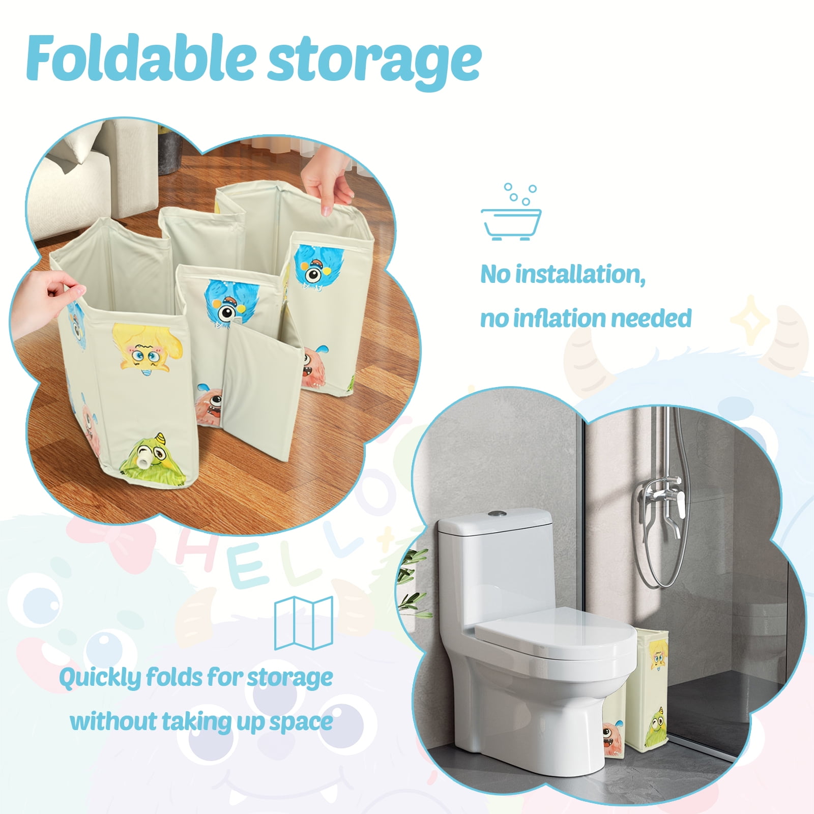 Austok Foldable Bathtub for Kids Multifunctional Portable Bath Tub Large Toddler Bath Tub for Ages Under 8 Integrated Design with Drainage Hole