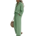 thumbnail image 4 of Bbyeadc Sets for Women 2 Piece Linen Long Sleeve Collared Button Down Shirt Drawstring Wide Leg Pants Spring Travel Sets,Green (XL), 4 of 5