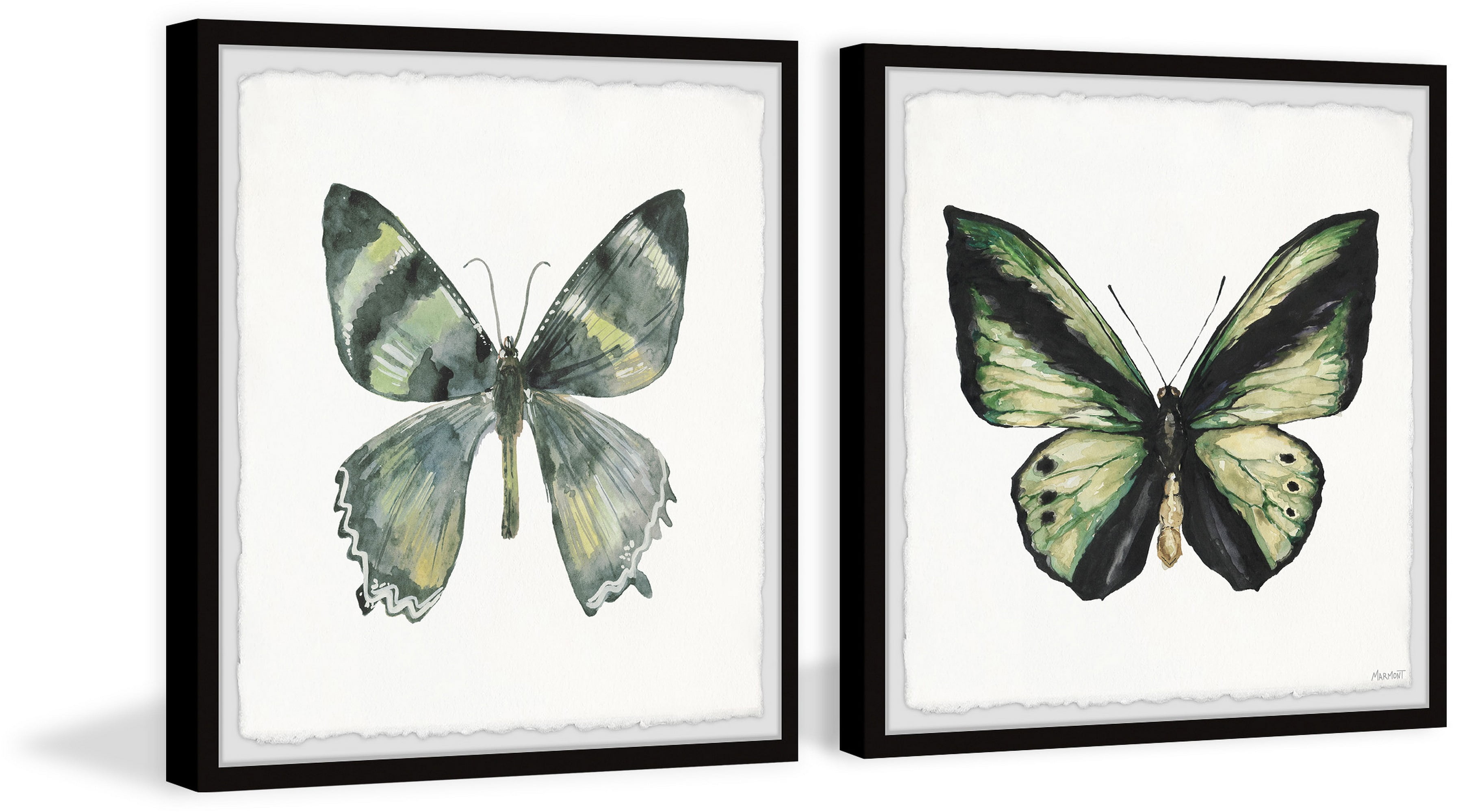 Marmont Hill Lovely Green Butterflies Diptych, 12" x 24"