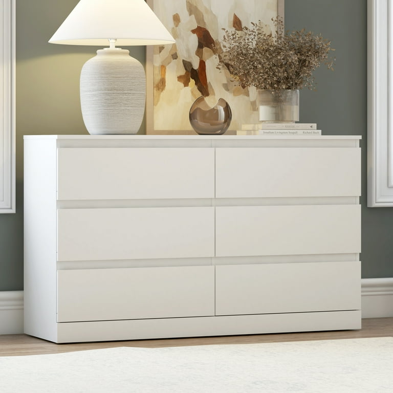 Brindle 6 Drawer Dresser, Matte White, by Hillsdale Living
