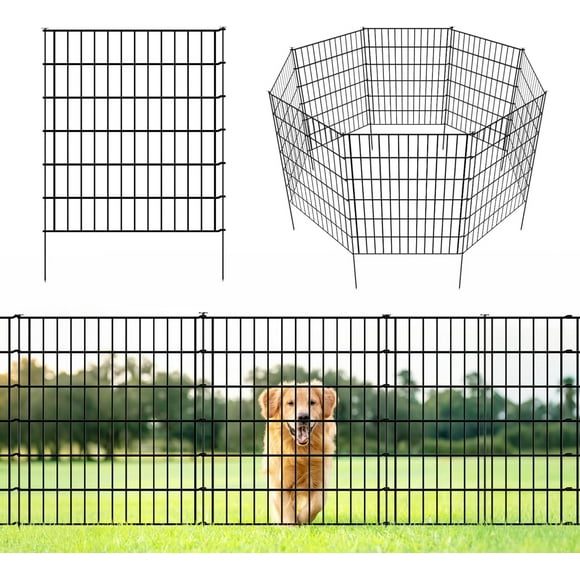Decorative Garden Fence Panels+Gate in(H) xin(W) No dig Animal Barrier Fencing Pet Fence Rustproof Metal Wire Panel Border for Dog Rabbits and Patio(with gate)