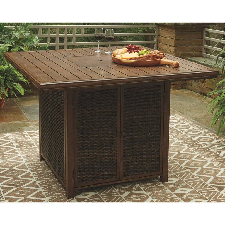 Ashley Furniture Paradise Trail Patio Fire Pit Pub Table in Brown Ashley Furniture Paradise Trail Patio Fire Pit Pub Table in Brown