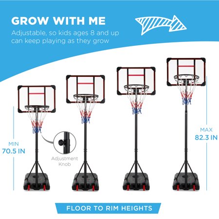 Best Choice Products Kids Height-Adjustable Basketball Hoop System, Portable Game w/ 2 Wheels, Square Backboard - Clear