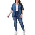 thumbnail image 2 of Agnes Orinda Plus Size Cardigan for Women Button Down Sheer Round Neck Short Sleeve Knitted Sweater 3X Blue, 2 of 5
