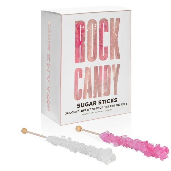 Candy Envy Light Pink & White Rock Candy Sugar Sticks, 24 Count, Indiv. Wrapped