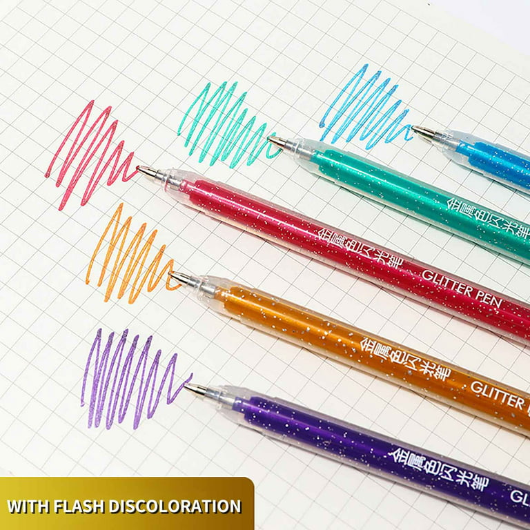 Vikakiooze Back to School Supplies, Glitter Pen Metal Color Handbook Pen  Color Changing Pen 12 Colors Metal Color Changing 1.0 Glitter Gel Pen10ml