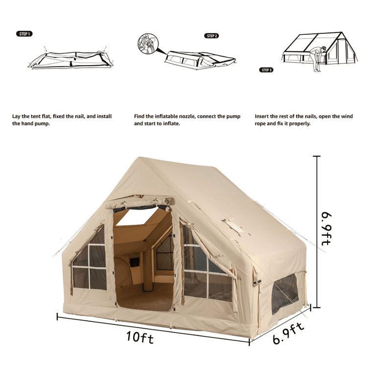 Inflatable Camping Tent With Awning - 4-6 Person, Waterproof Oxford, Hand Pump, Easy Setup Air Tent